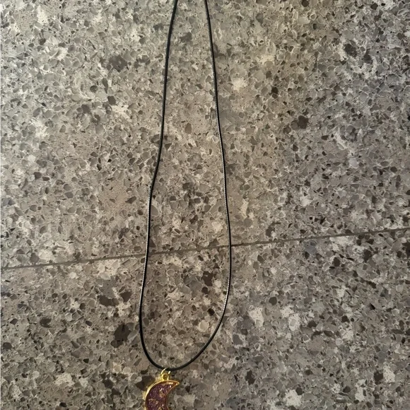 Elegant Gold and Purple Crescent Moon Pendant Necklace - Picture 5 of 8